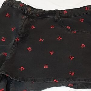 Wild Fable Black Jean Shorts with Red Cherry Embroidery C11